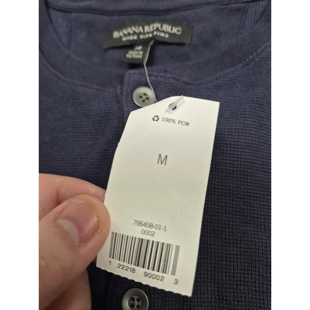 Banana Republic Shirt Mens Medium Blue Pima Cotton Thermal Henley Tee Casual